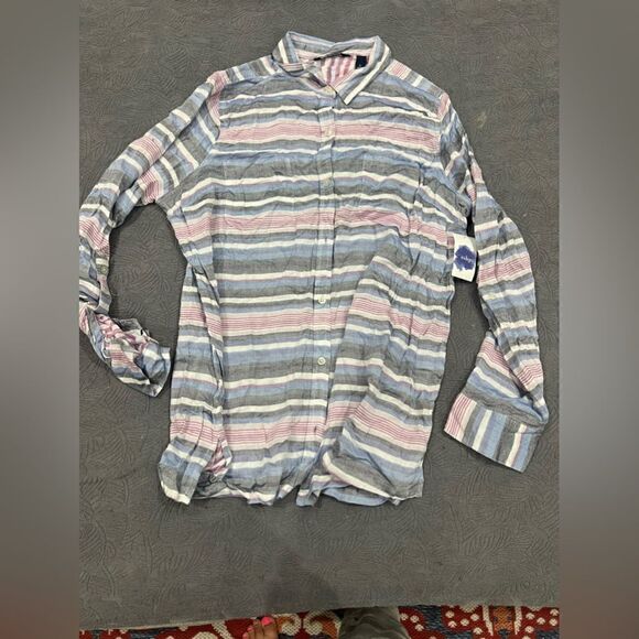 Indigo Button Up Blouse - Picture 1 of 4